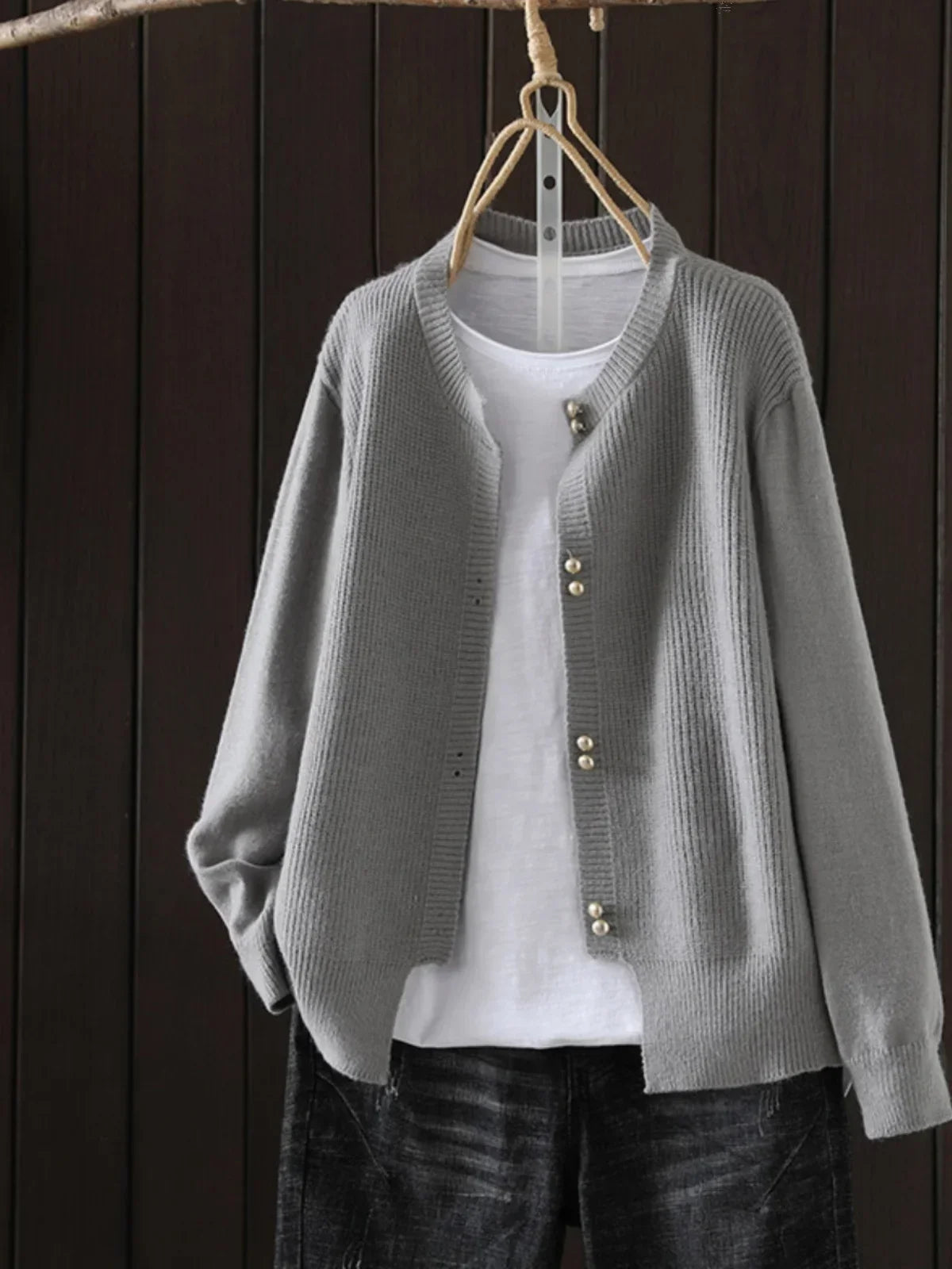 Elara Pearl-Button Cardigan