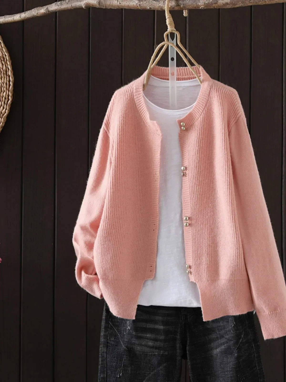 Elara Pearl-Button Cardigan