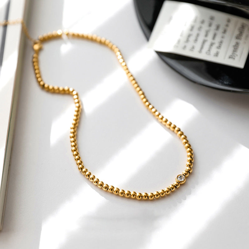 Gouden Bead Choker met Solitaire Zirkoon - Valourás