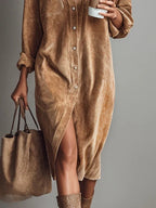Haydine Corduroy Button-Down Dress