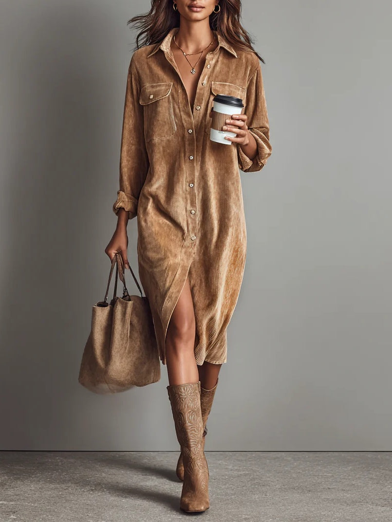 Haydine Corduroy Button-Down Dress