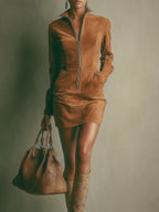 Harper Suede Zip Mini Dress