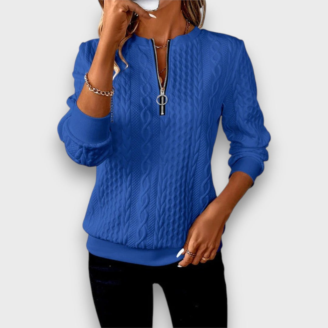Solena Cable-Knit Zip Front Sweater