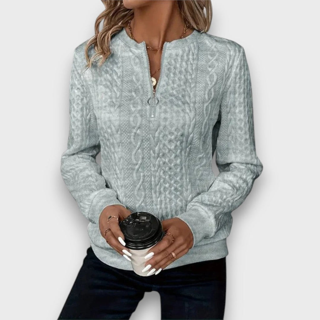 Solena Cable-Knit Zip Front Sweater