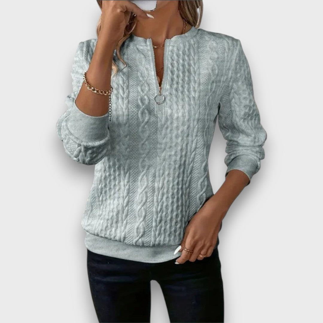 Solena Cable-Knit Zip Front Sweater