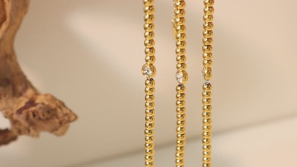 Golden Bead Choker with Solitaire Zircon - Valourás