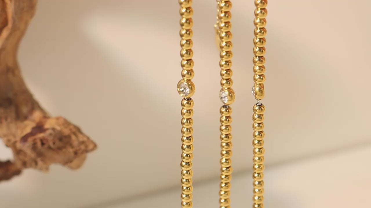 Golden Bead Choker with Solitaire Zircon - Valourás